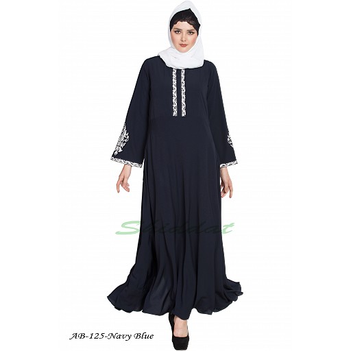 Umbrella cut abaya with embroidery- Navy Blue